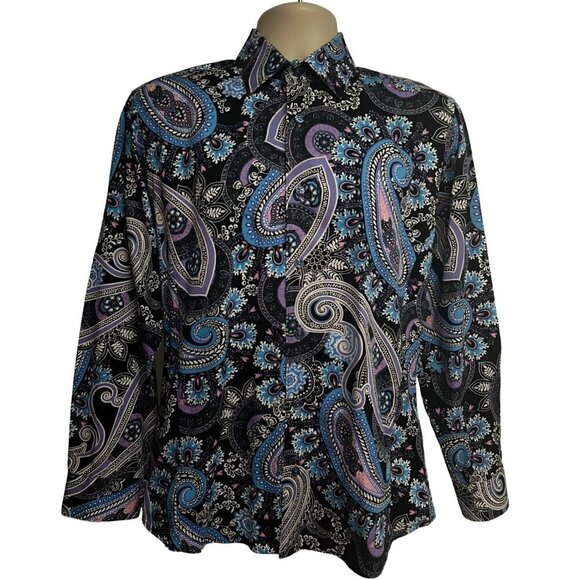 Jared Lang Mens Paisley Button Front Shirt Medium Cotton Sato 7689S Wearable Art - Picture 1 of 9